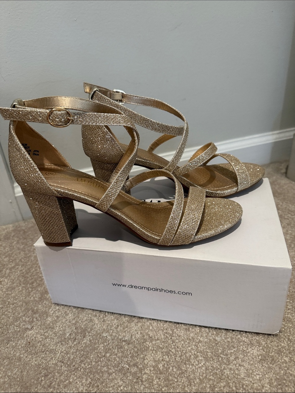 Dream Pairs Glitter Block Heel Sandals in Gold